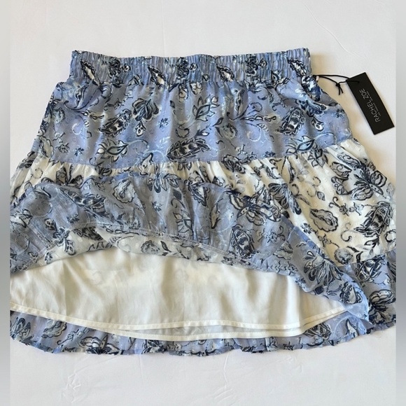 Rachel Zoe Tiered Floral Lined Chiffon Knee Length Blue & White Mini Skirt M - Picture 6 of 8